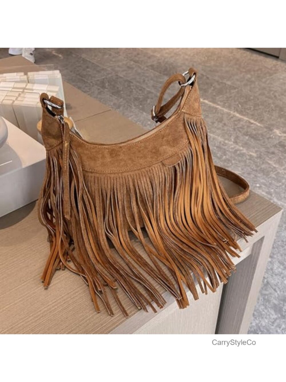 Suede Fringe Tassel Crossbody Shoulder Bag Hobo Bohemian Western Purse - Picture 4 of 6